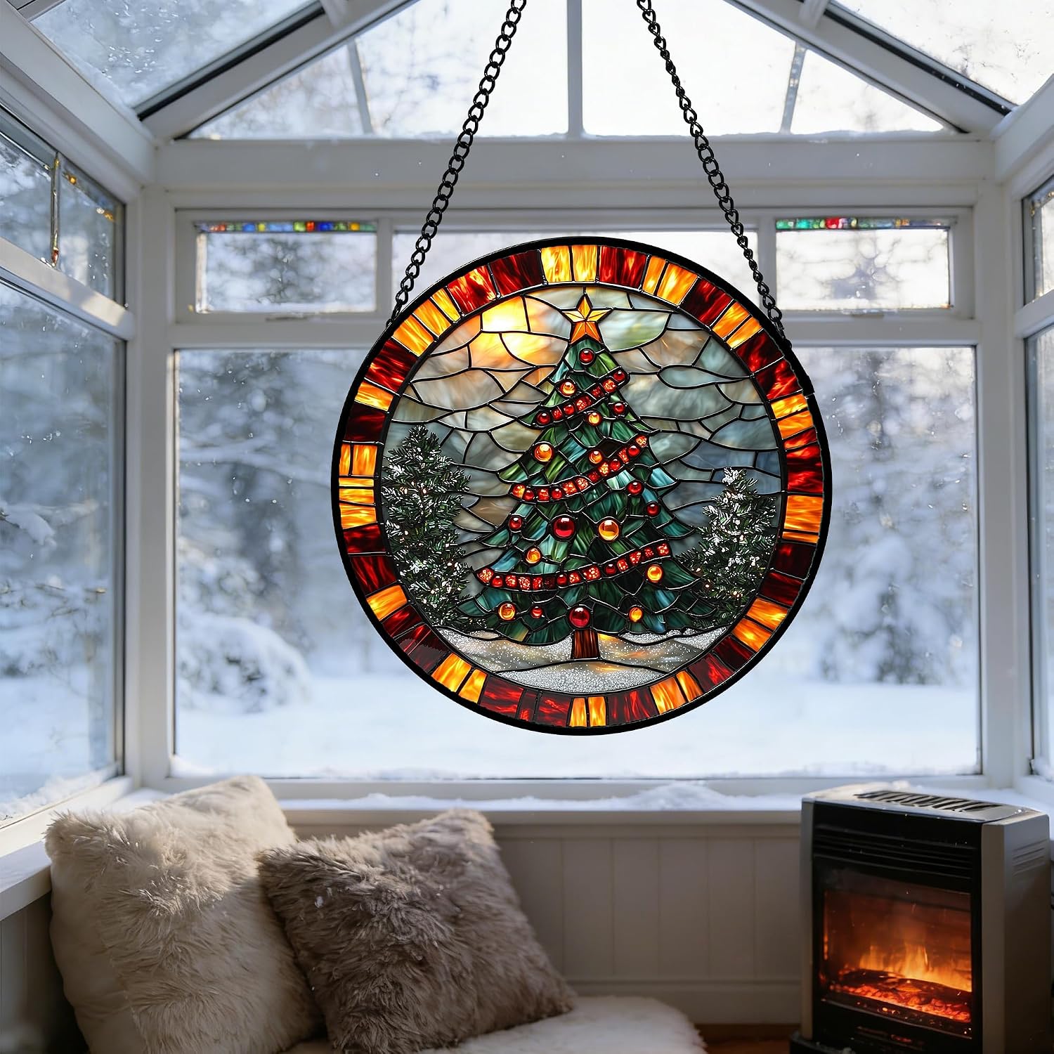Detalle 2 de Stained Glass Christmas Tree Suncatcher, 9.8-inch