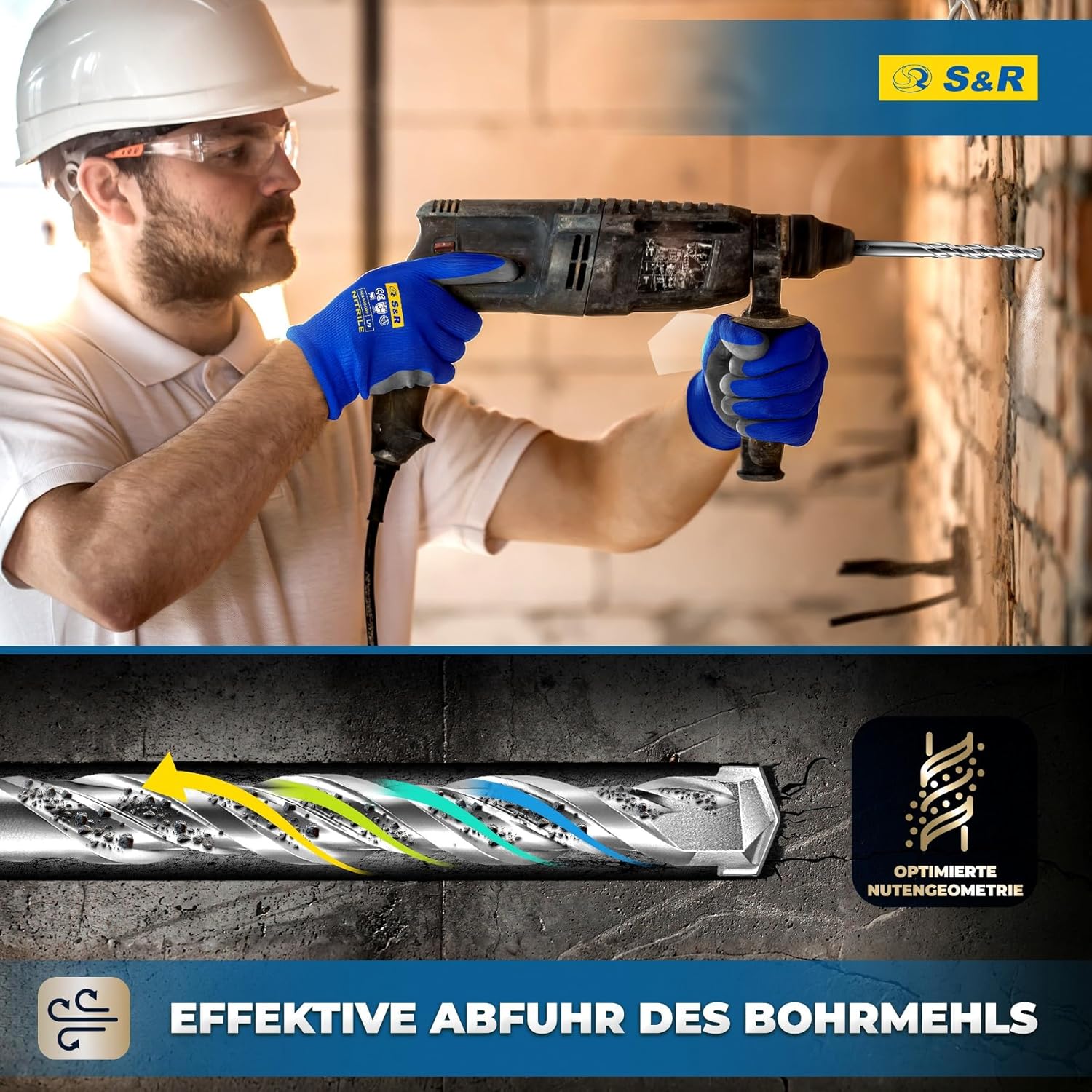 Thumbnail 3 de S&R Professional SDS Steinbohrer Set 7-tlg. (SDS plus) – Betonbohrer 4/5/6/8/10/12 mm für Stahlbeton, Stein & Mauerwerk