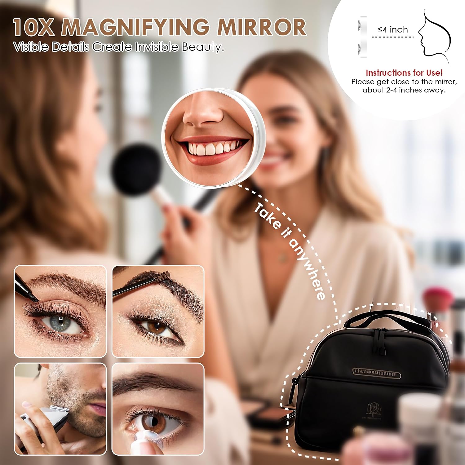 Detalle 2 de Sucedey Specchio cosmetico con luci 46 x 36 cm – specchio da trucco illuminato con mirino ingranditore 10x incluso