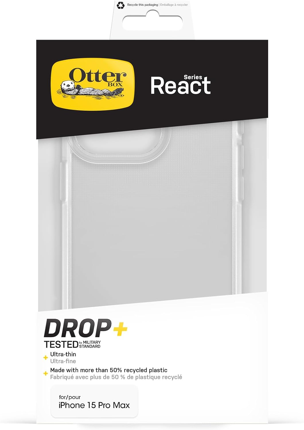 Detalle de OtterBox React Series Coque pour iPhone 15 Pro Max — Ultra-mince, antichoc et transparente