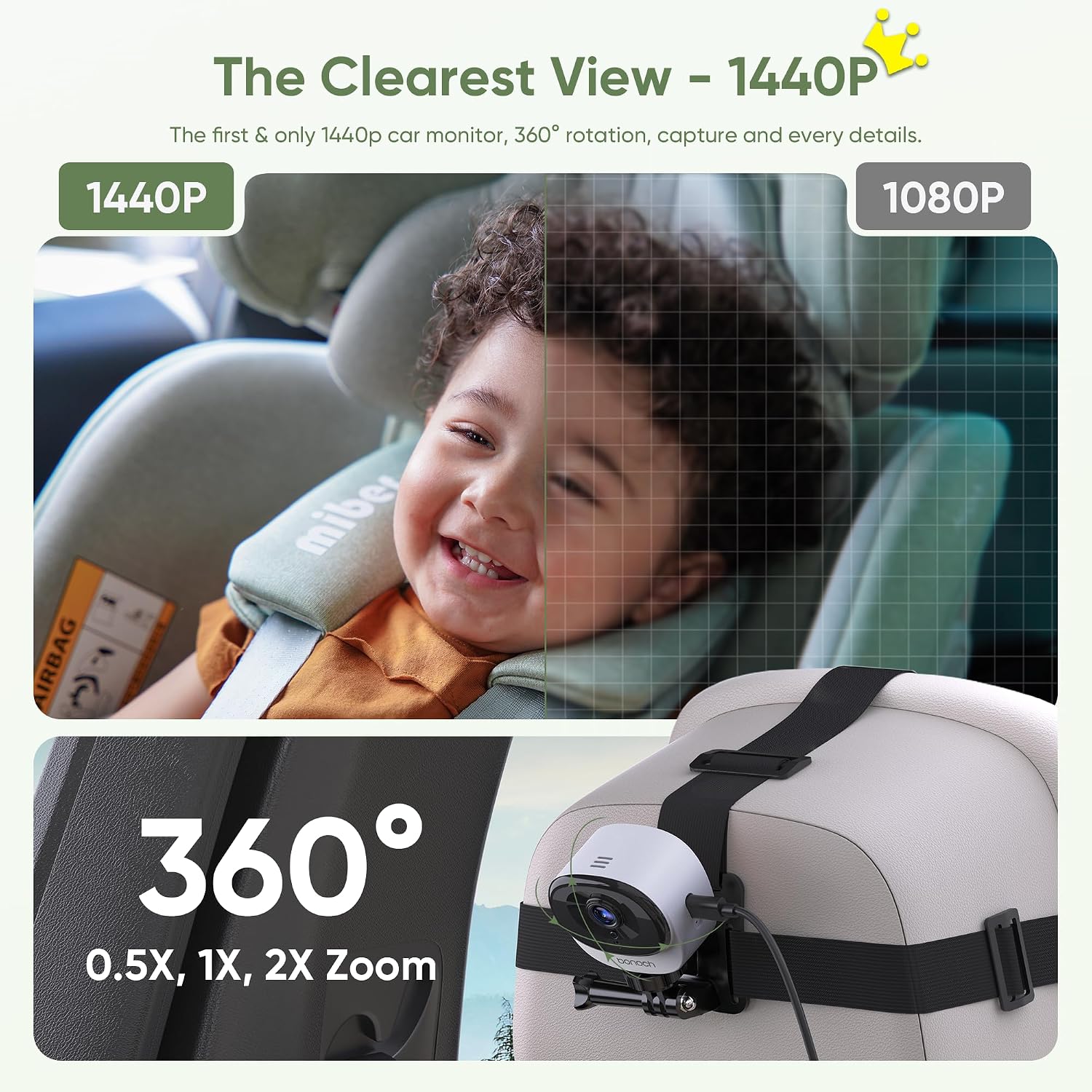Detalle de bonoch BCM01 5-Inch 1440p Baby Car Camera with 360° Rotating View