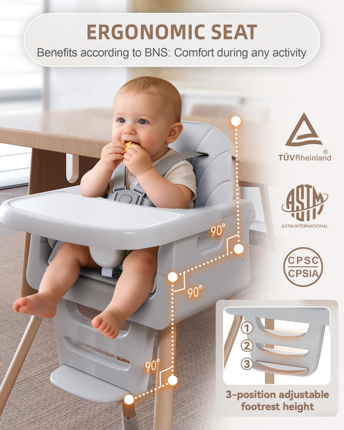 Detalle 1 de EverKiddo Convertible High Chair, 4 Modes, Foldable, Adjustable Tray and Footrest