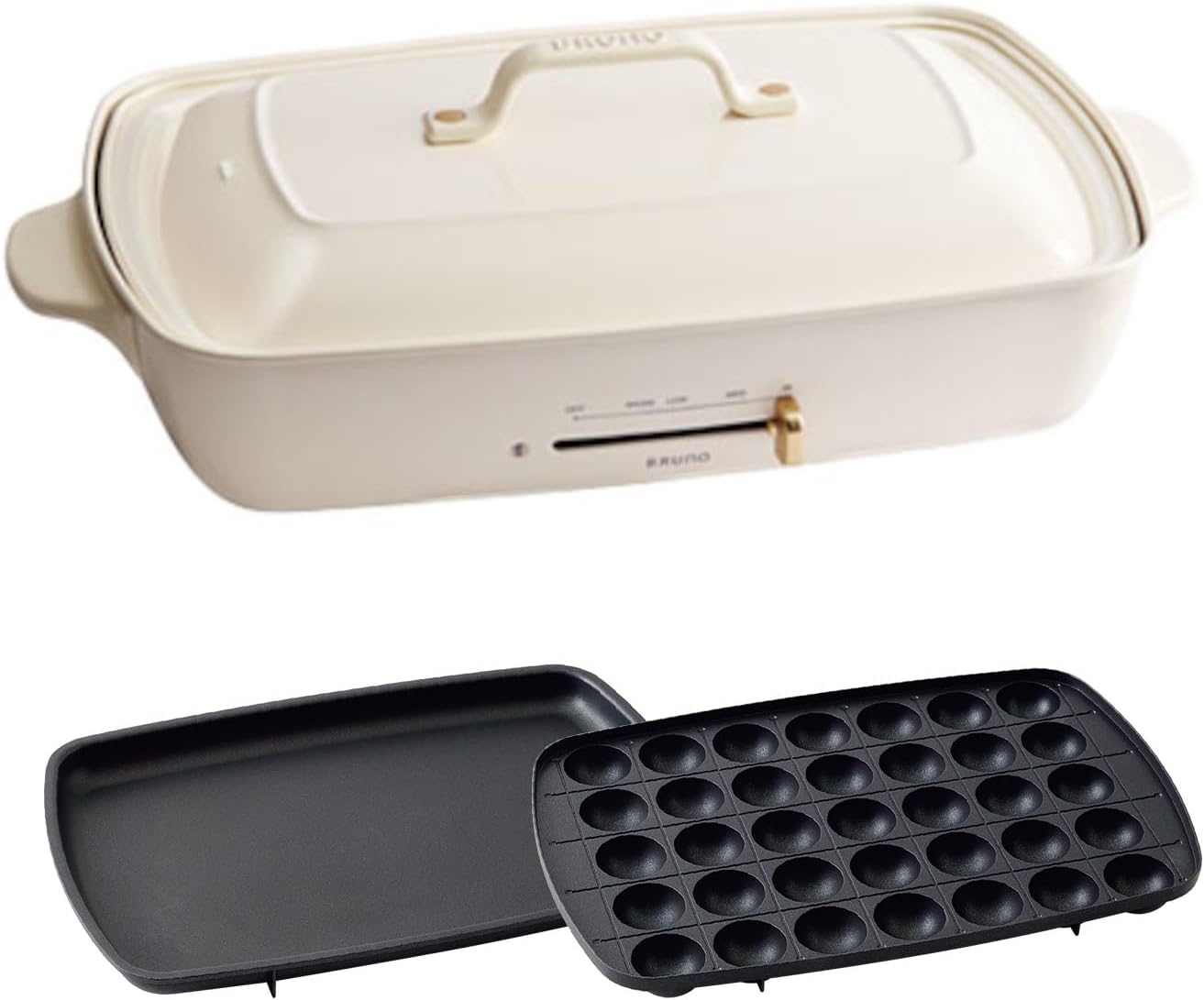 Detalle de BRUNO ホットプレートグランデサイズ BOE026-WH ホワイト、平面・たこ焼きプレート付き