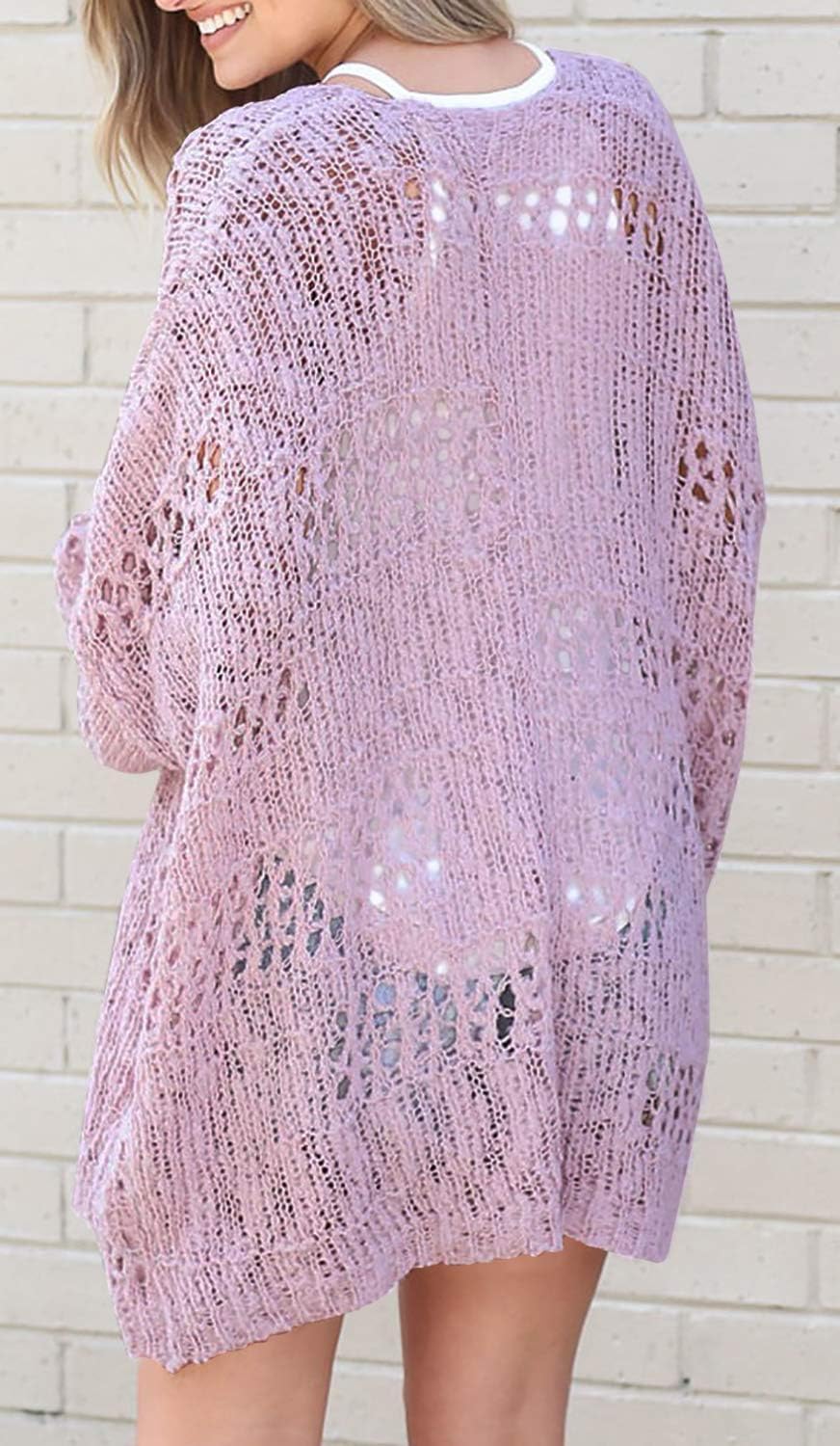 Thumbnail 2 de Mafulus Women's Crochet Cardigan Kimono Boho Long Sleeve Lightweight Soft Oversized Open Front Knitted Sweater