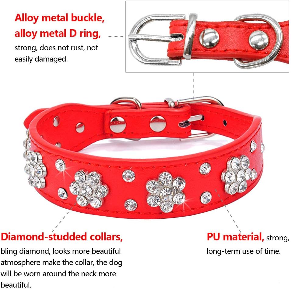 Thumbnail 2 de haoyueer Rhinestone Dog & Cat Collar (Green, Flower design) – PU leather, adjustable sizes