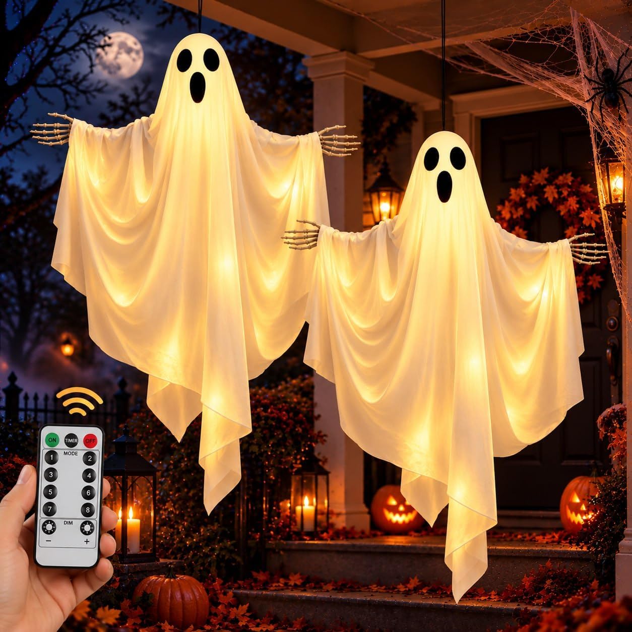 Detalle de Dusk&Decorum 1212 4-Foot Lighted Hanging Ghosts, 2-Pack with Remote