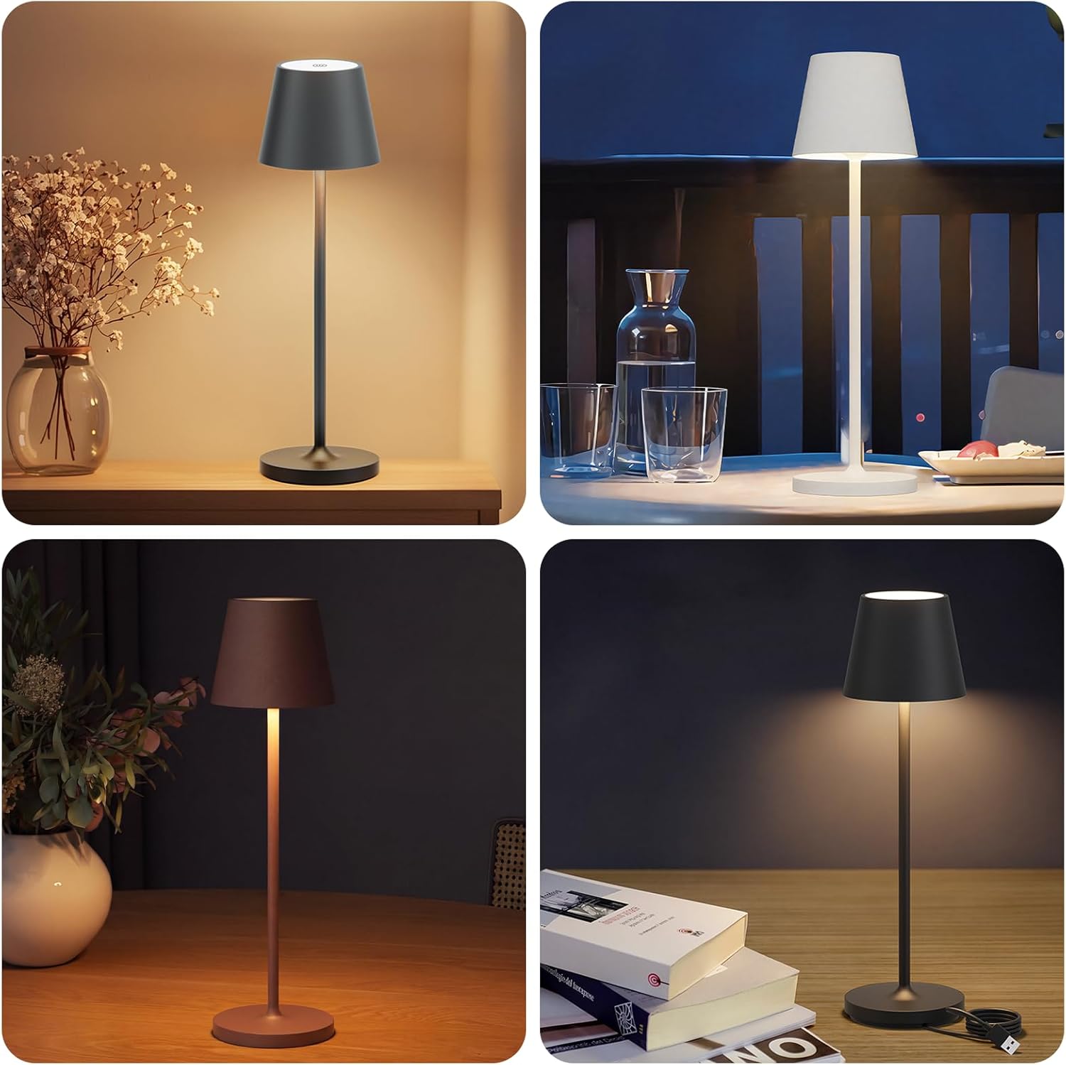 Thumbnail 6 de Klighten 2 Pezzi Lampada LED dimmerabile da tavolo ricaricabile, 3000K, IP54, in alluminio (H38 cm) bianco