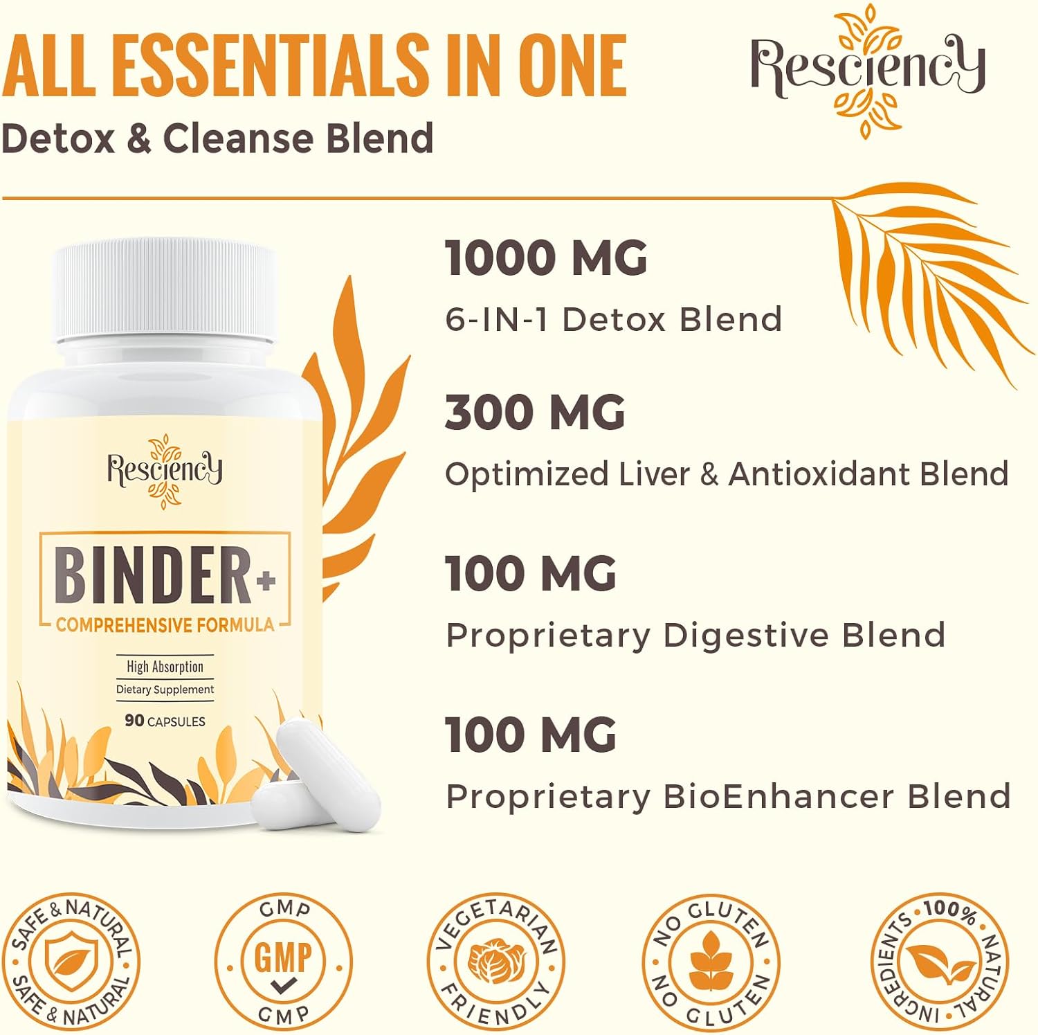 Detalle 1 de Resciency Detox Binder Supplement, 90 Vegan Capsules