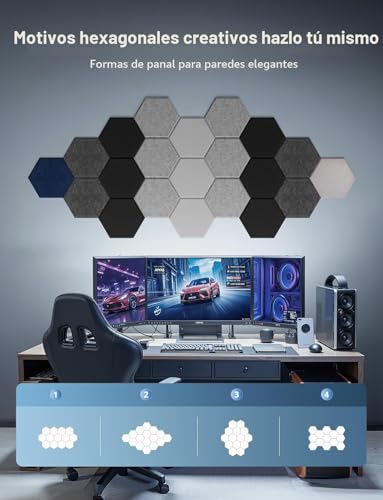 Detalle 2 de Kuchoow Paneles Acústicos Hexagonales Decorativos Autoadhesivos para Pared