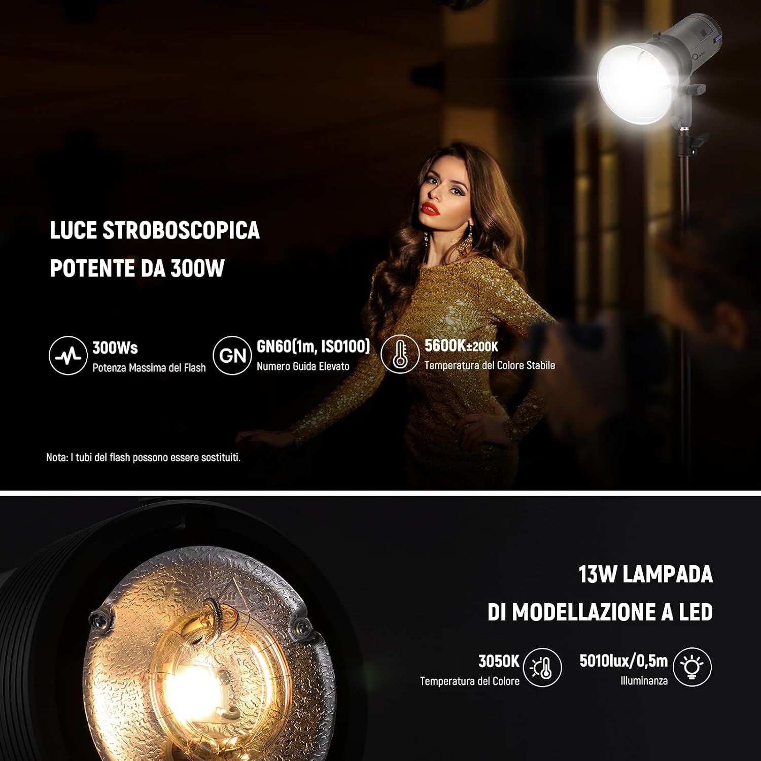 Detalle 2 de NEEWER Q300 Flash 300W per fotografia