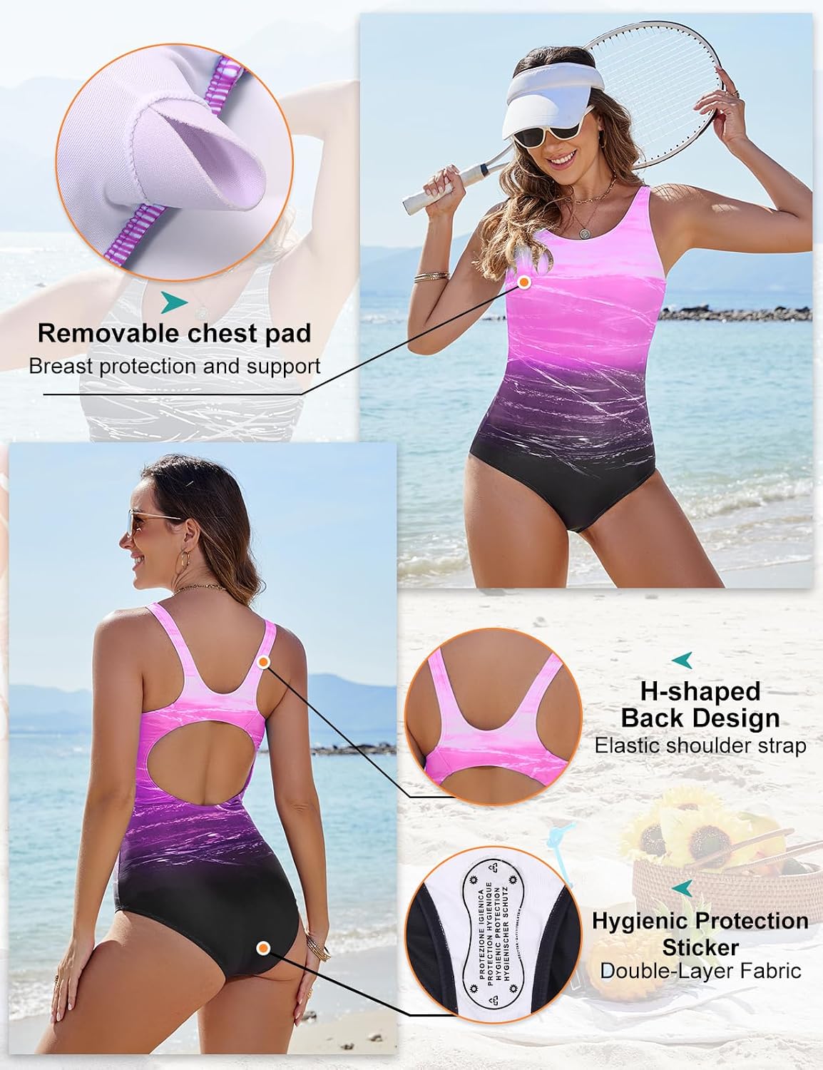 Detalle de Costume da bagno intero Yuson Girl con imbottiture removibili e scollo a U