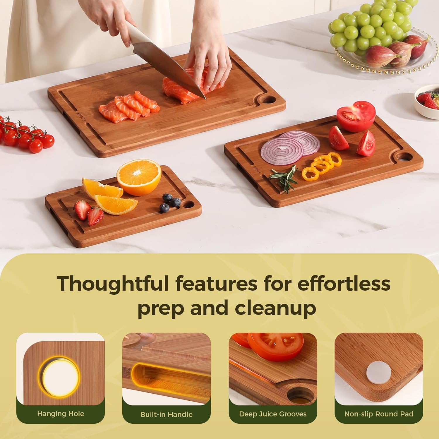 Thumbnail 4 de BNBUN Bamboo Cutting Board 3-Piece Set
