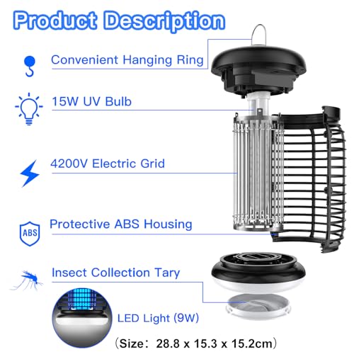 Thumbnail 7 de WUEAOA Lámpara antimosquitos con iluminación LED – 15W UV, 4200V, IPX4