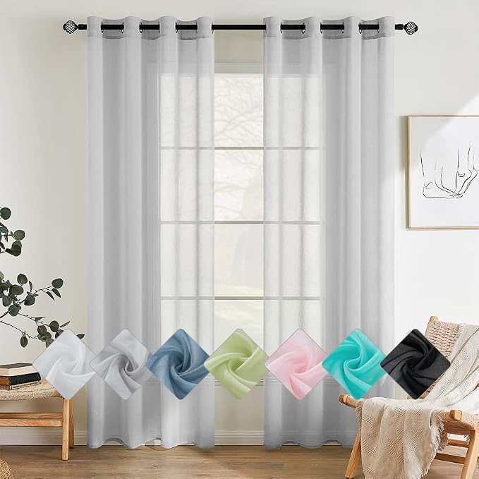 Detalle de EMEMA Cortinas Translucidas de Poliéster para Dormitorio 🏠 140x245cm gris