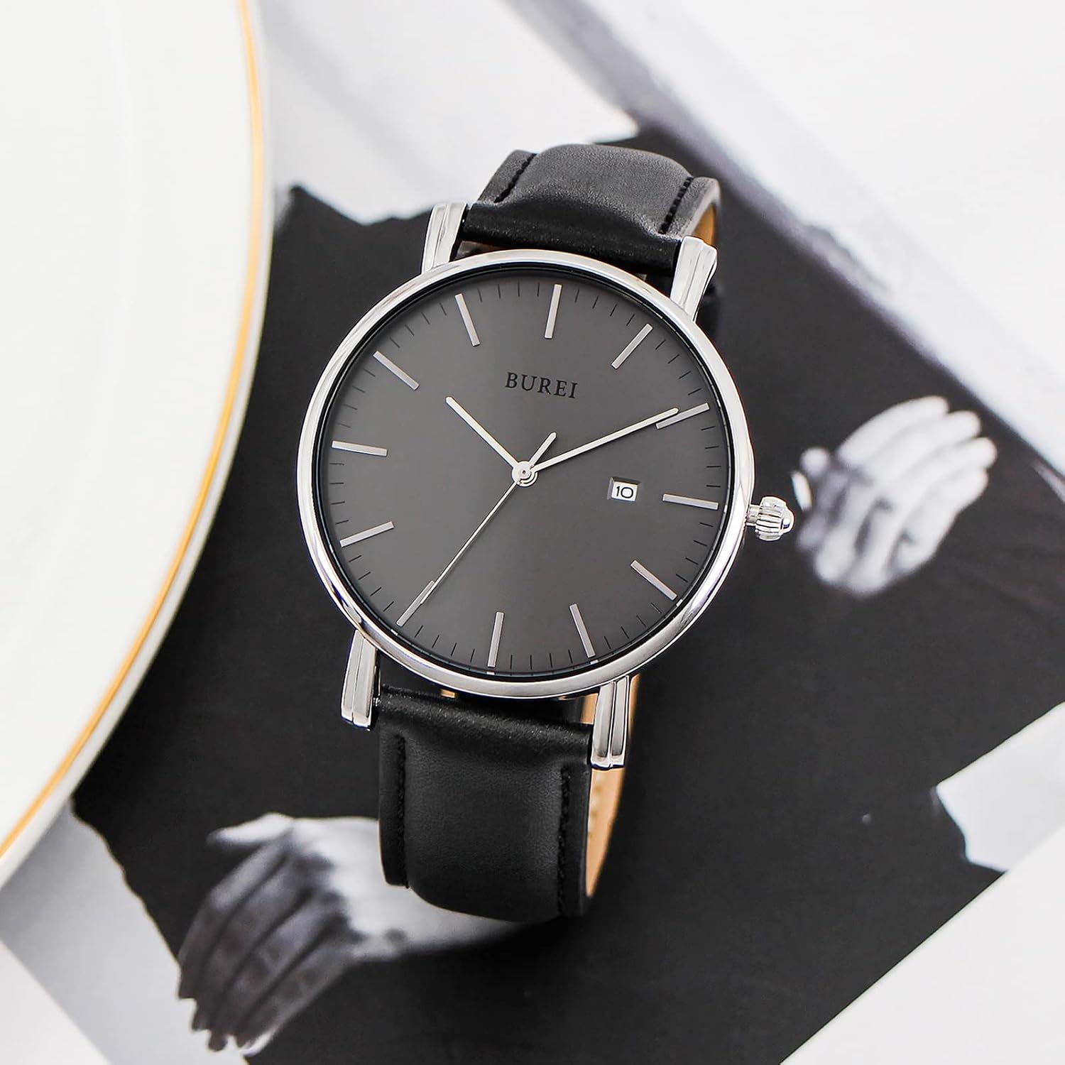 Detalle 2 de BUREI Orologio uomo moderno minimalista 41 mm
