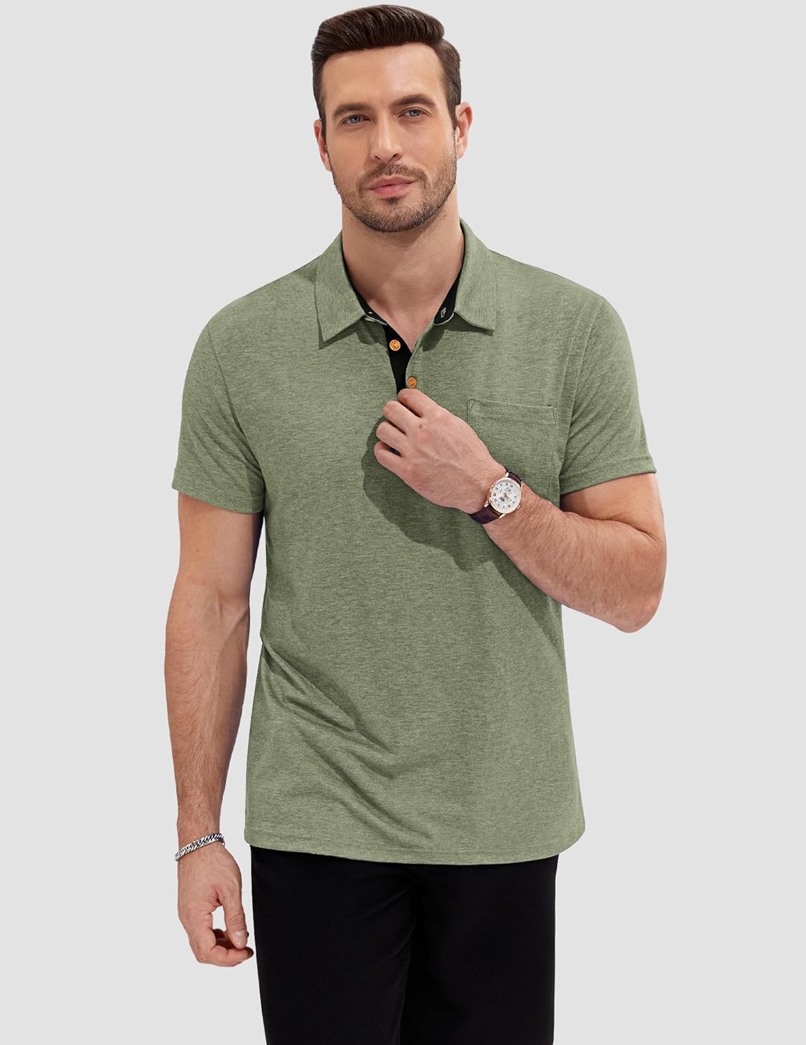 Detalle de TARAINYA Polo Uomo Cotone Maniche Corte con Tasca – Polo estiva