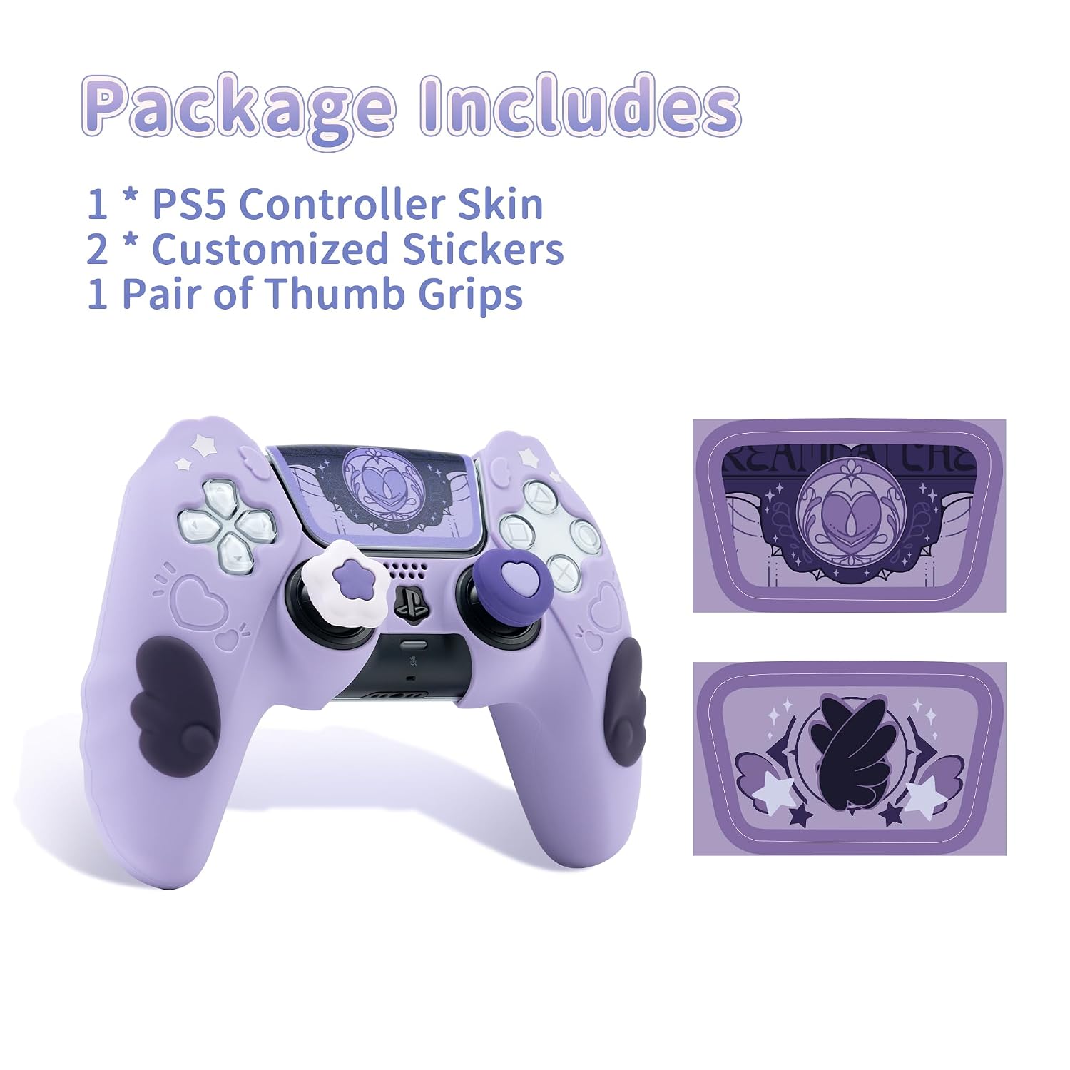 Detalle de GeekShare PS5 Controller Hautgriff-Set – Sternflügel, lilac, rutschfeste Silikon-Schutzhülle inkl. Daumengriffkappen