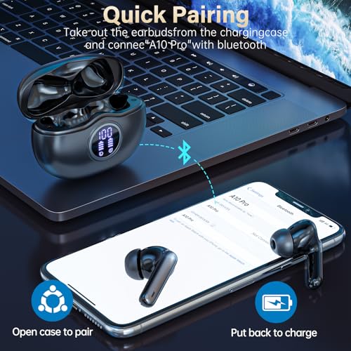 Detalle de Fhumsh A10 Wireless Earbuds: LED Display, 50H Playtime, IPX7 Fitness Ready