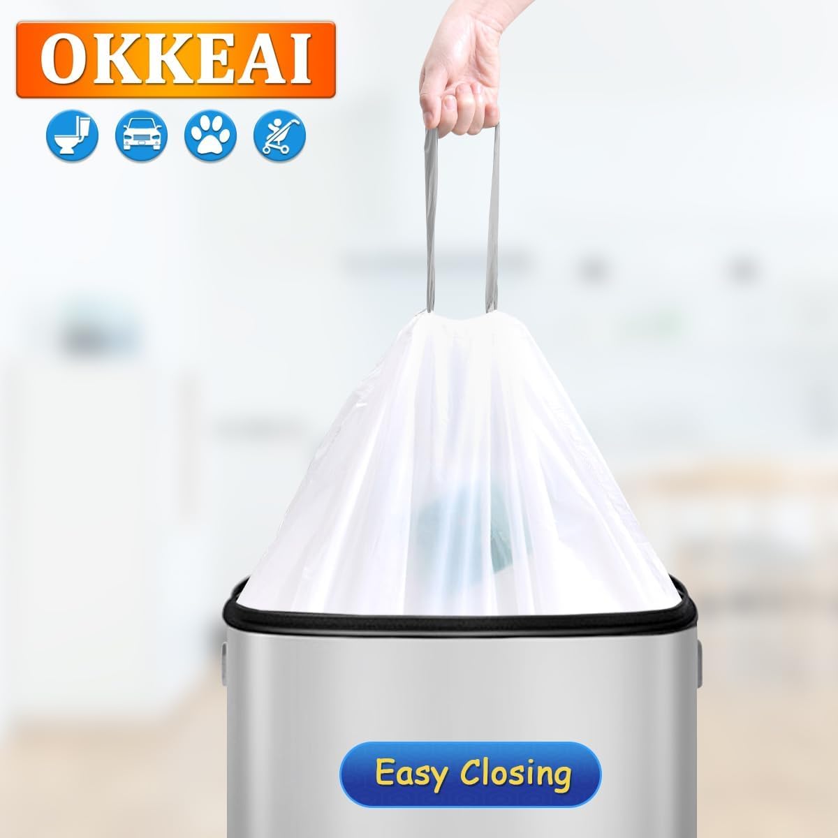 Thumbnail 2 de OKKEAI 50L bin liner kit (heavy-duty tall swing bin rubbish bags) with drawstring tie handles