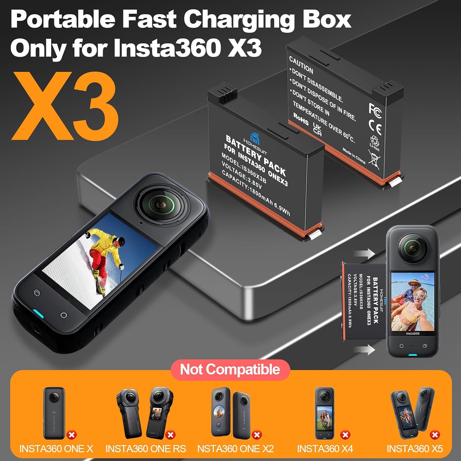 Detalle 2 de Homesuit Insta 360 X3 1800mAh battery pack