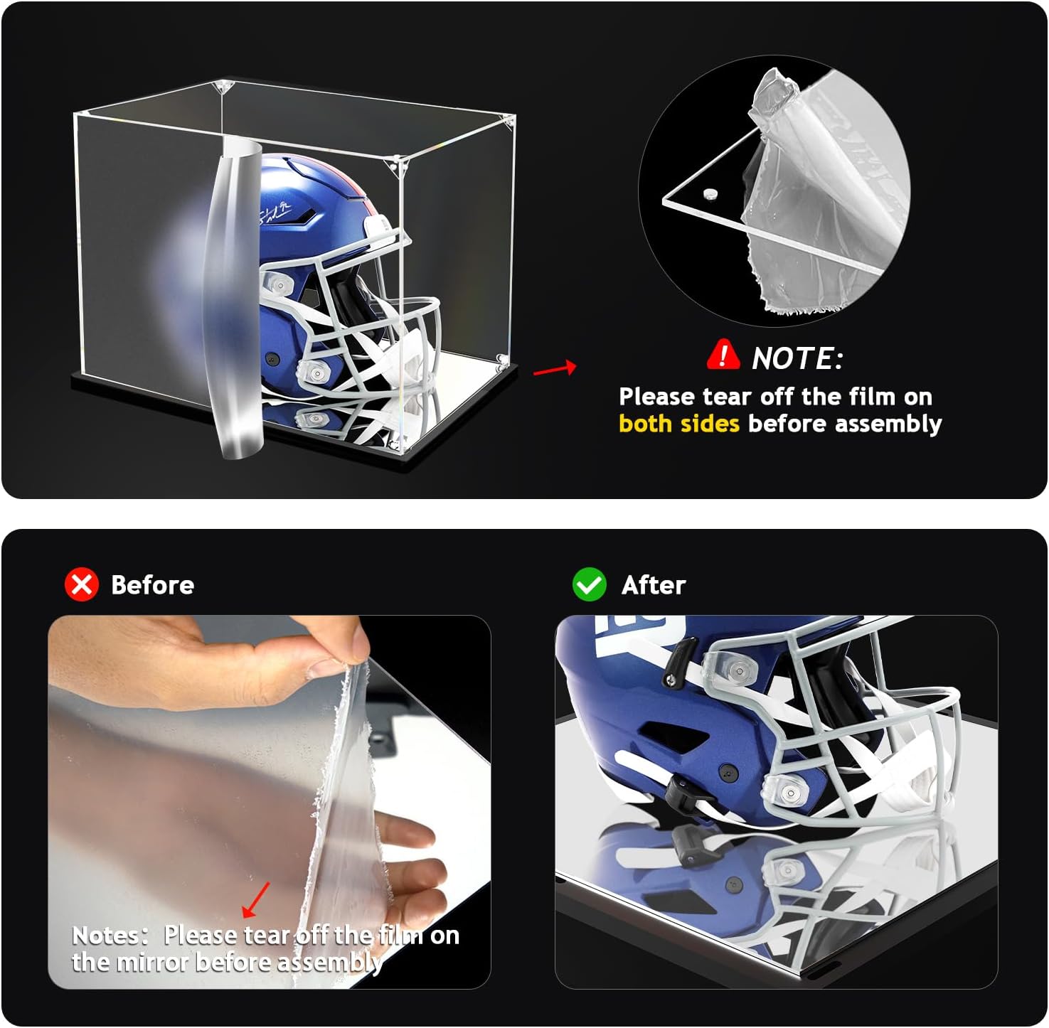 Thumbnail 3 de KOLIPI Mini Football Helmet Display Case Mirror Base