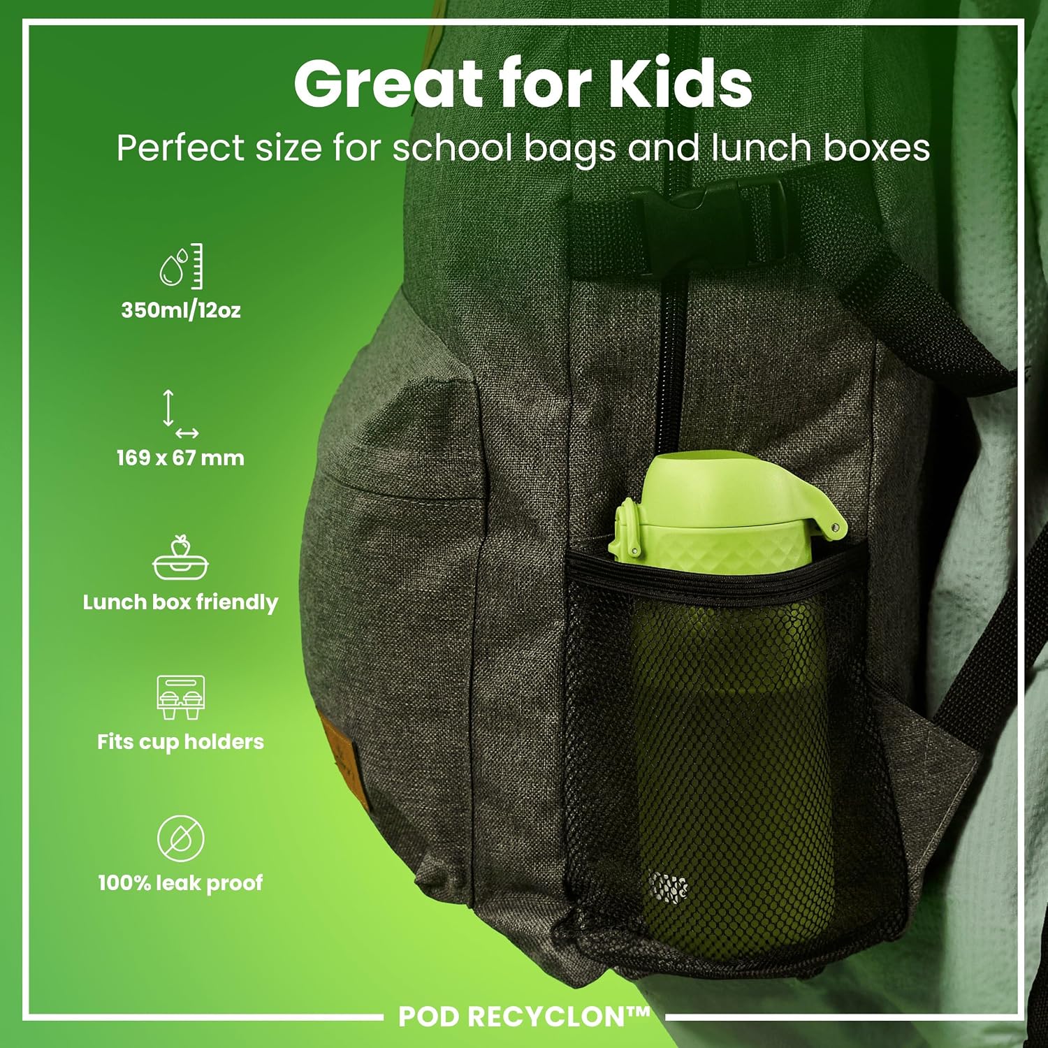 Detalle 2 de Ion8 Kids Water Bottle (350 ml) – Leak-Proof, Easy Open, Dishwasher Safe