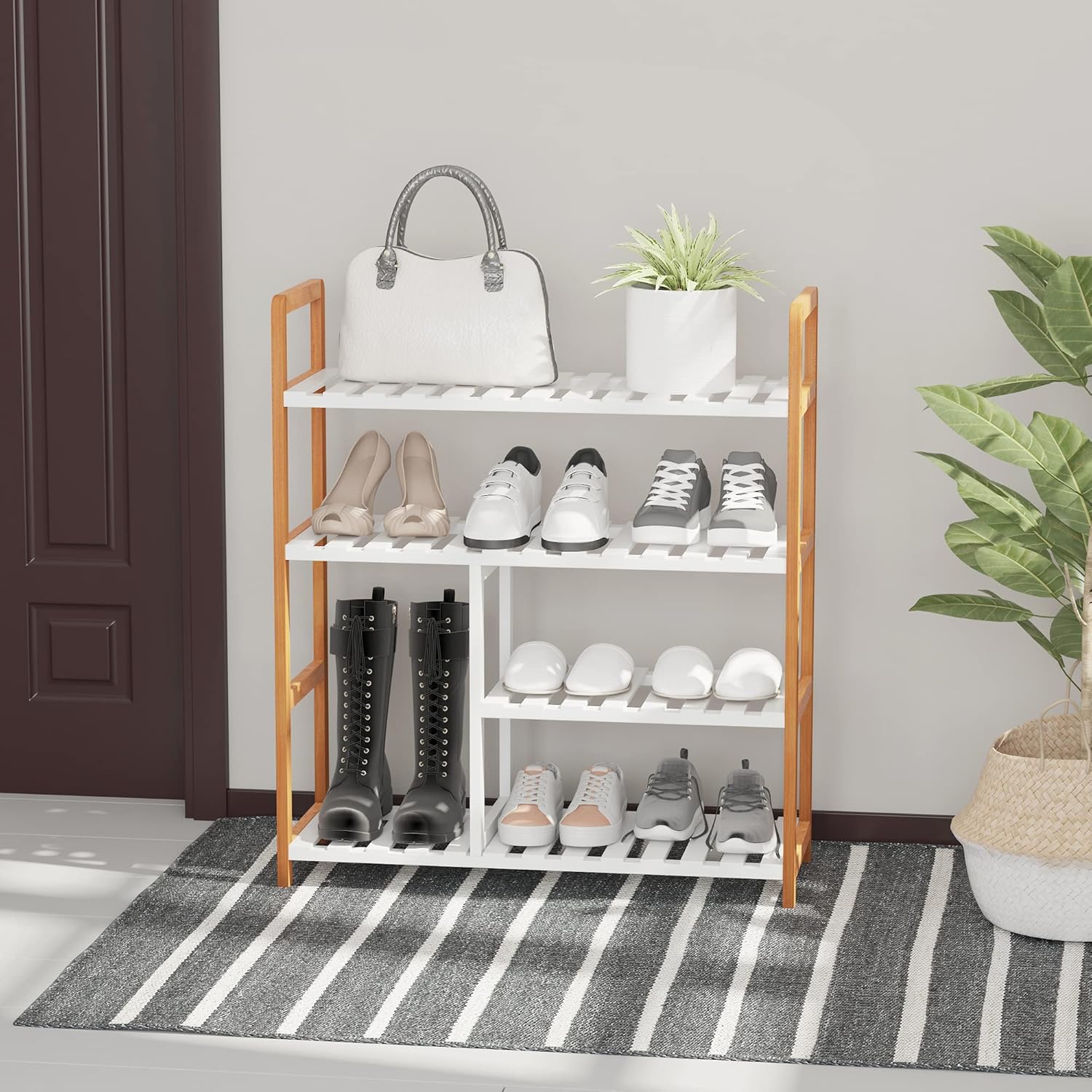Detalle 2 de HOMCOM Étagère à Chaussures 4 niveaux MDF Blanc