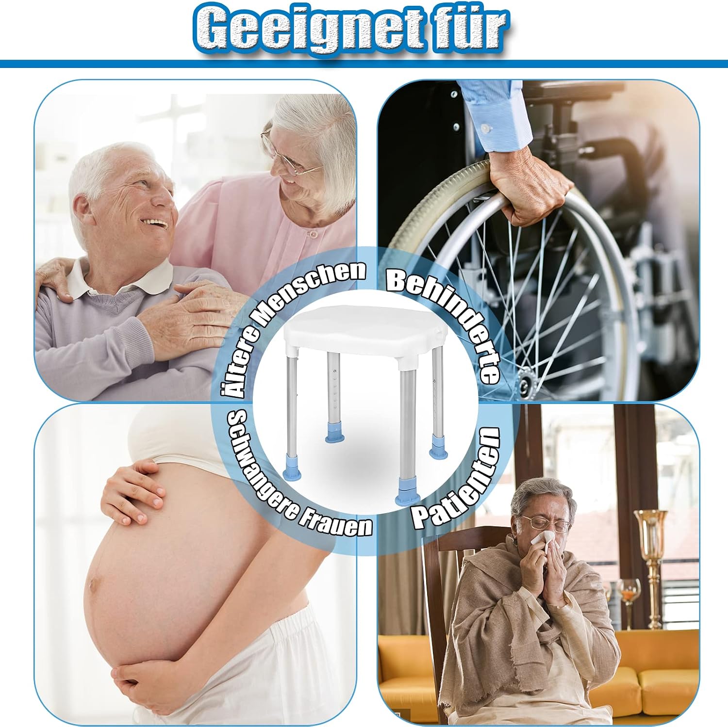 Detalle de LZQ LZQ-(HAG1338)-1 Adjustable Shower Stool, Six Heights, 150 kg Capacity
