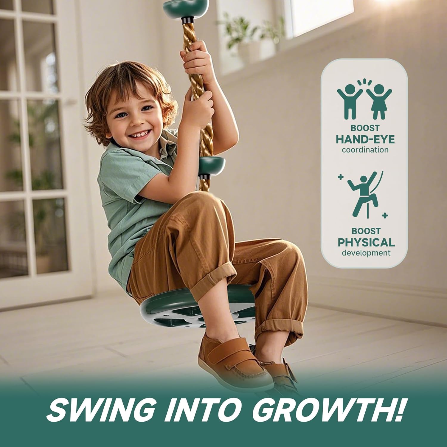 Thumbnail 5 de Climbing Rope Swing Set with Platforms & Disc Seat (Playground Accessories) + Hanging Strap & Locking Carabiner