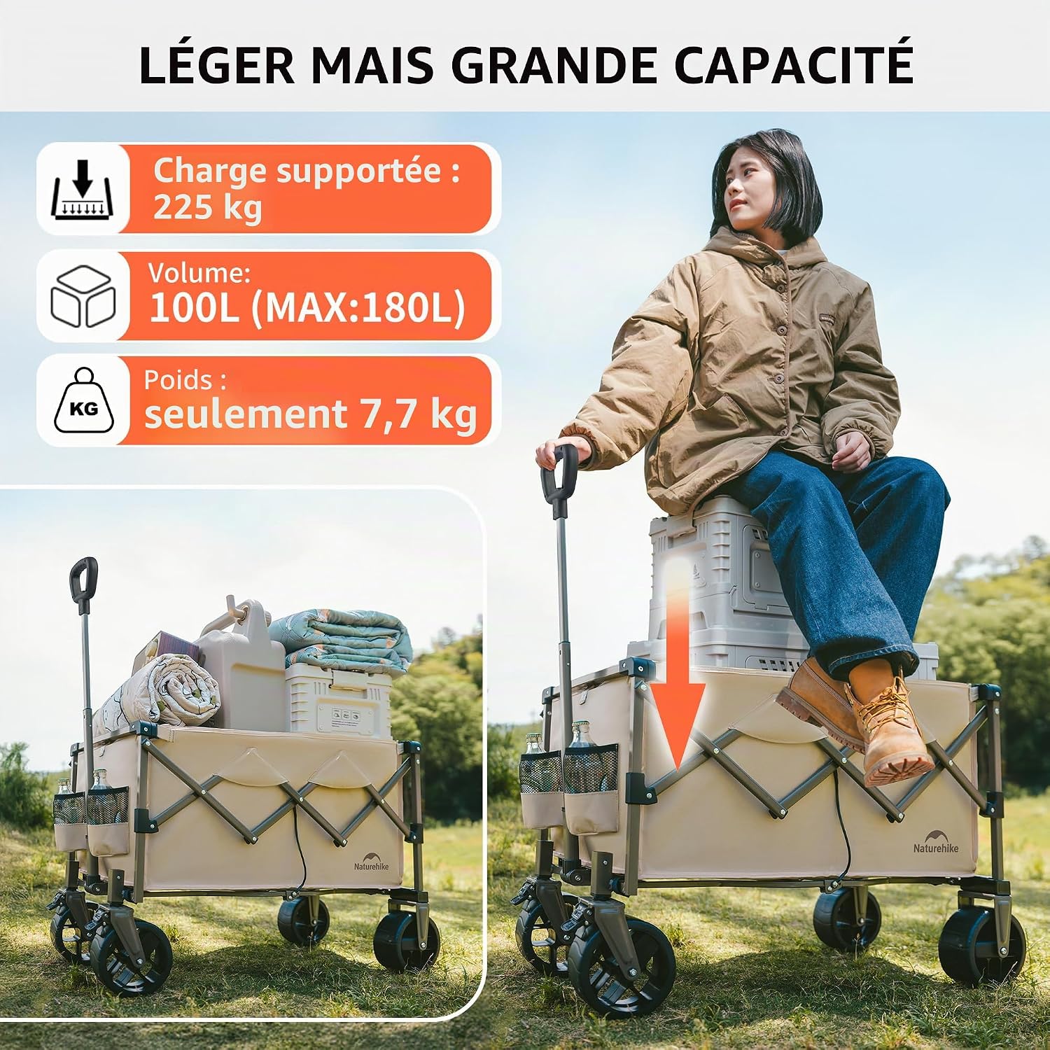 Thumbnail 4 de Naturehike Chariot à Main Pliable – Capacité 120 kg et 70 L, idéal camping et shopping