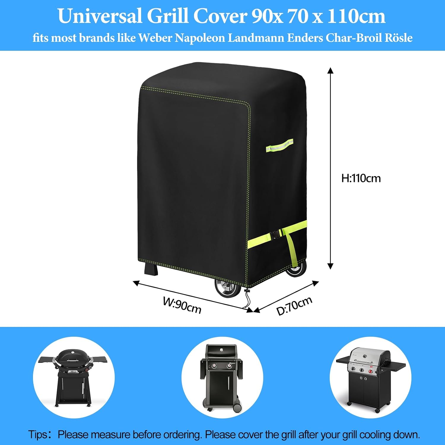 Detalle 2 de VDISRR Grillabdeckung Wetterfest 77 x 70 x 110 cm für Weber Spirit 210 – 2 Brenner Grill mit Klappbarer Seitenablage