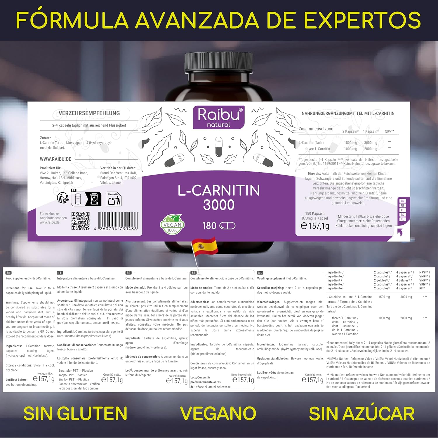 Thumbnail 2 de L Carnitina 3000mg 🏃‍♂️ - 180 Cápsulas, Alta Dosis y Vitamina C
