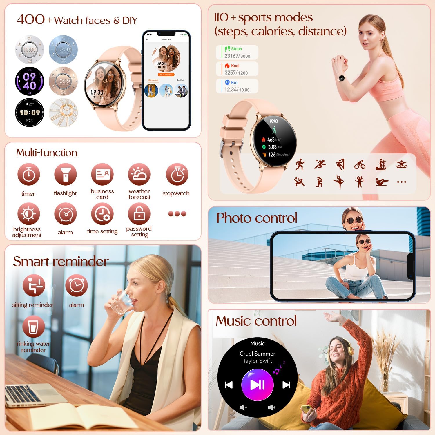 Thumbnail 6 de Smartwatch Donna Bluetooth 5.0 Effettua Chiamate 1.32” Pelle Contapassi IP67: 100+ Modalità Sport e Fitness Tracker