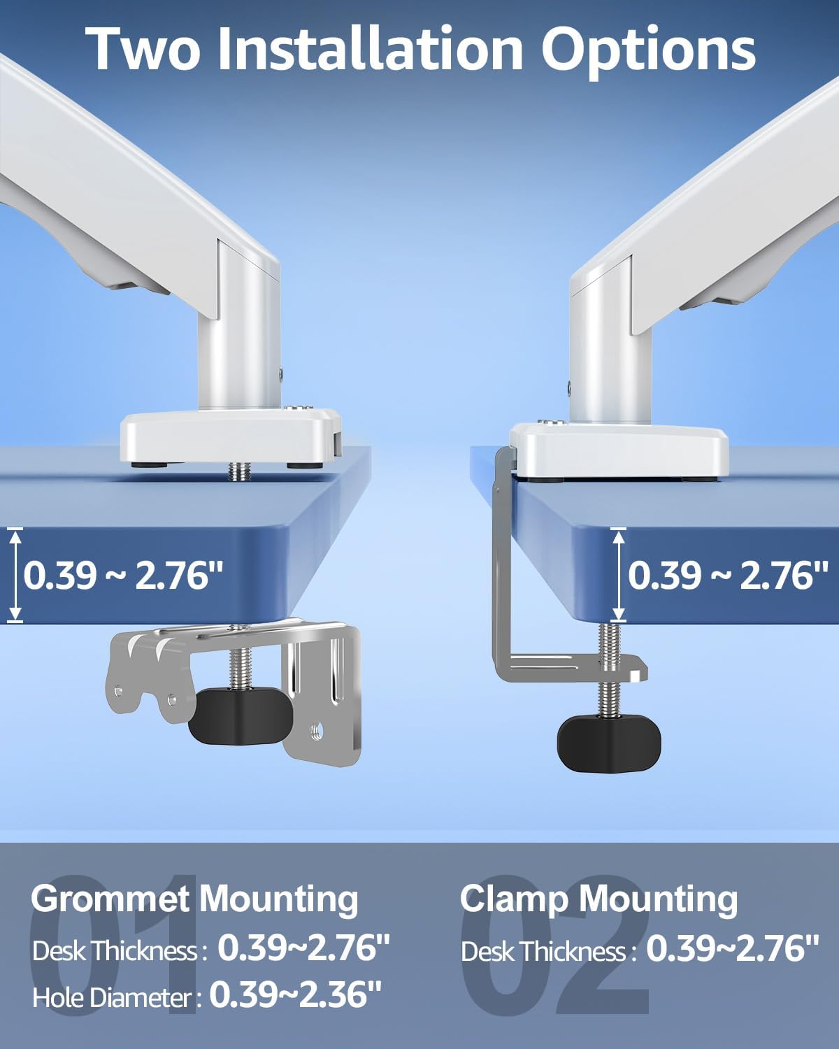 Detalle 2 de MOUNTUP Pro White Single Monitor Arm, 22–32 Inches, 4.4–22 lbs