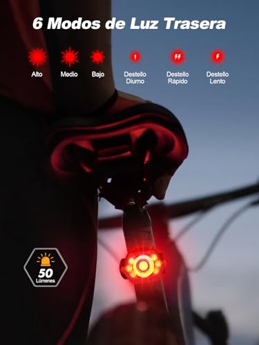 Detalle 2 de Glangeh Luci bicicletta LED ricaricabili USB, impermeabili IP65