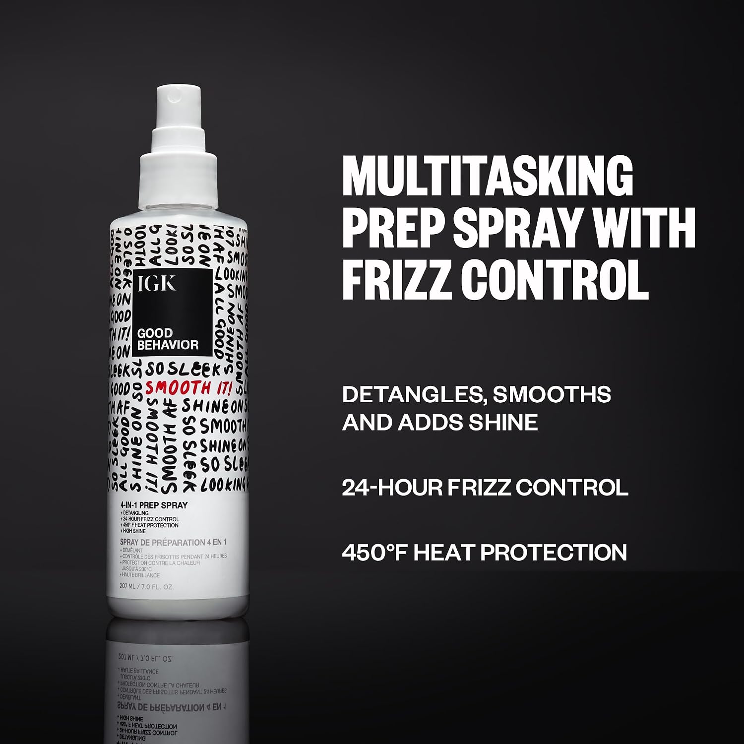 Detalle 2 de IGK GOOD BEHAVIOR 4-in-1 Prep Spray: Leave-In, Detangle, and Heat Protect, 7 oz