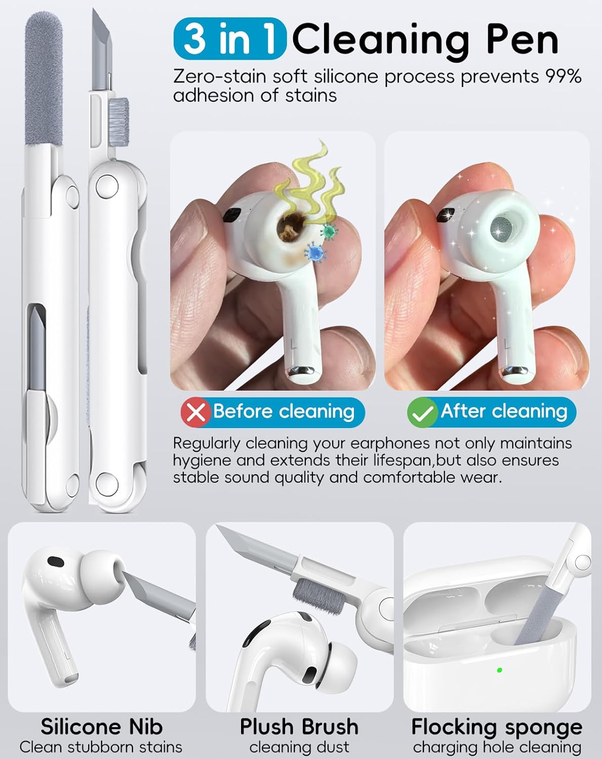 Thumbnail 6 de TNSNK Ersatz-Ohrstöpsel für AirPods Pro 3 (2025) – 5 Paar, Silikon, Anti-Slip, inkl. Reinigungskit & Organizer (XXS–L) Weiß