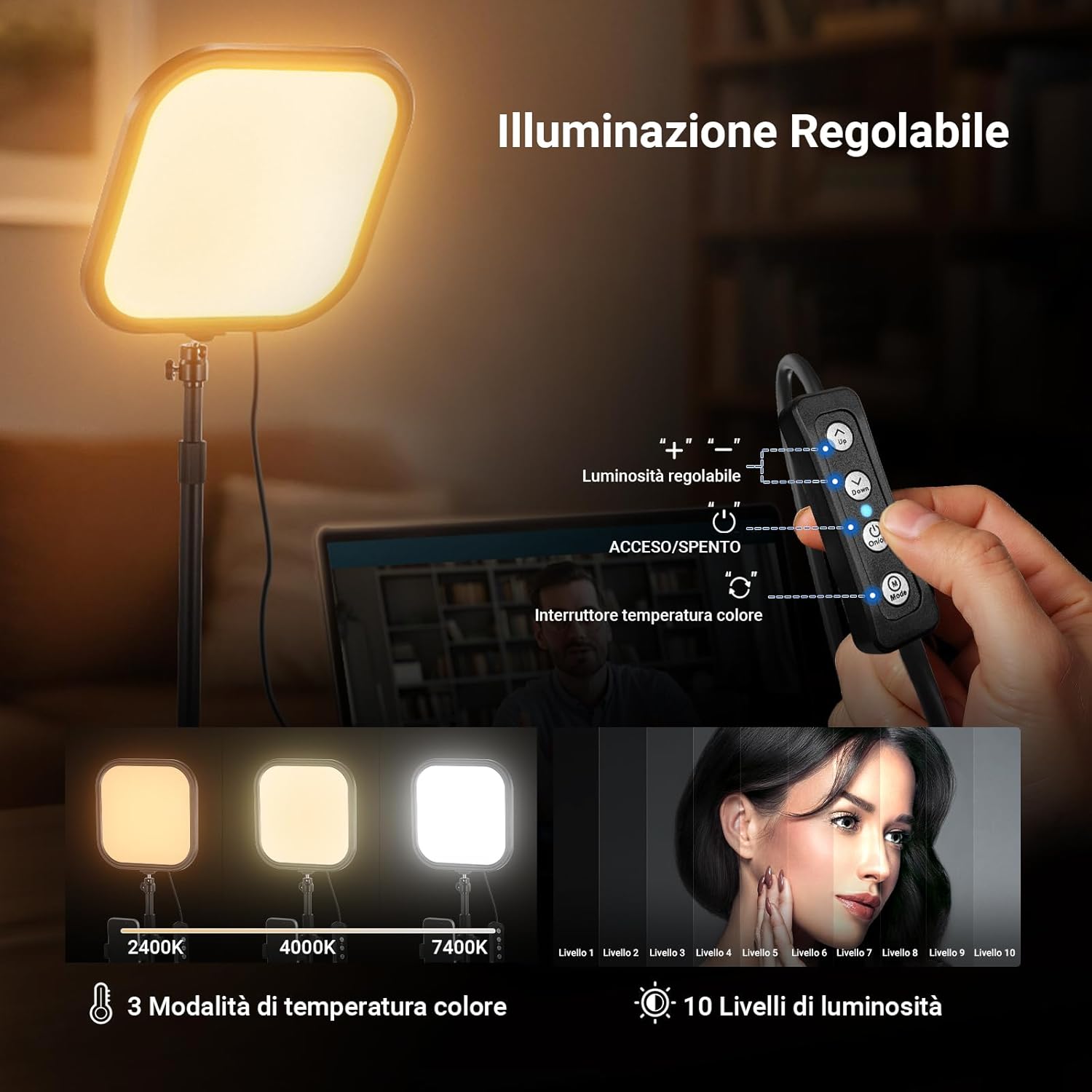 Thumbnail 4 de NEEWER BASICS Luce per video conferenza da 10,8" con supporto telefono (2 pezzi) e pannello LED Edge Lit 15W