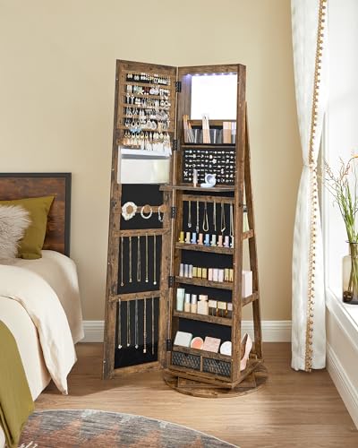 Thumbnail 7 de SONGMICS Armoire à Bijoux avec Miroir sur Pieds - Verrouillable, 6 LED, Rangement Pivotant 360°, Miroir Psyché sans Cadre, JJC007X01