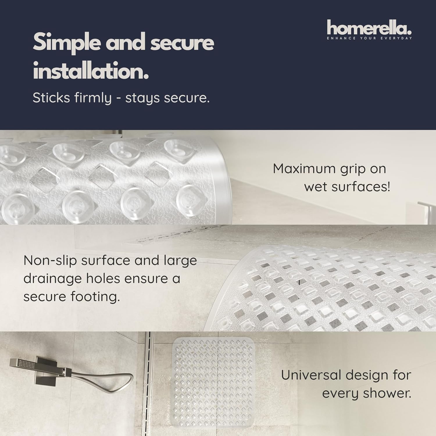 Thumbnail 3 de homerella Shower Mat Non Slip Anti Mould 53 x 53 cm