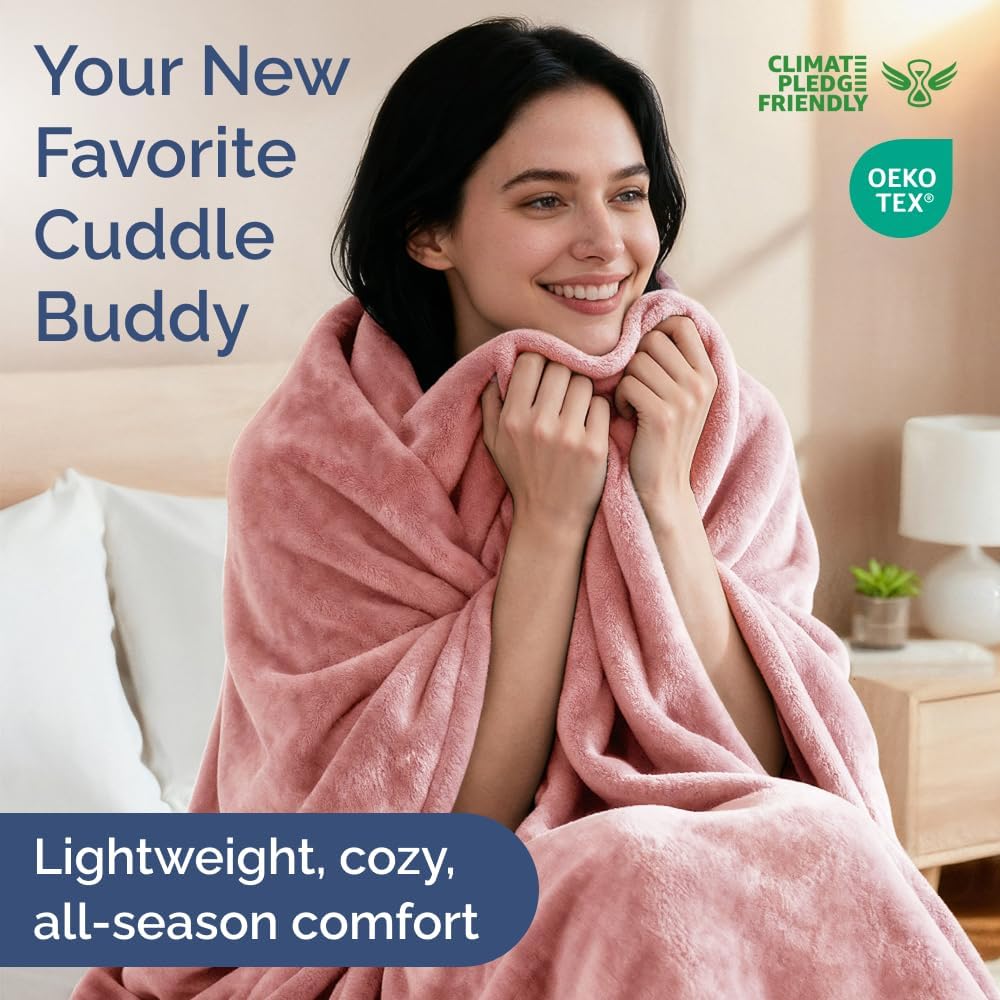 Thumbnail 1 de Ultra Soft Fleece Blanket Twin Size: Flannel Luxury for All Seasons in Rose Pink