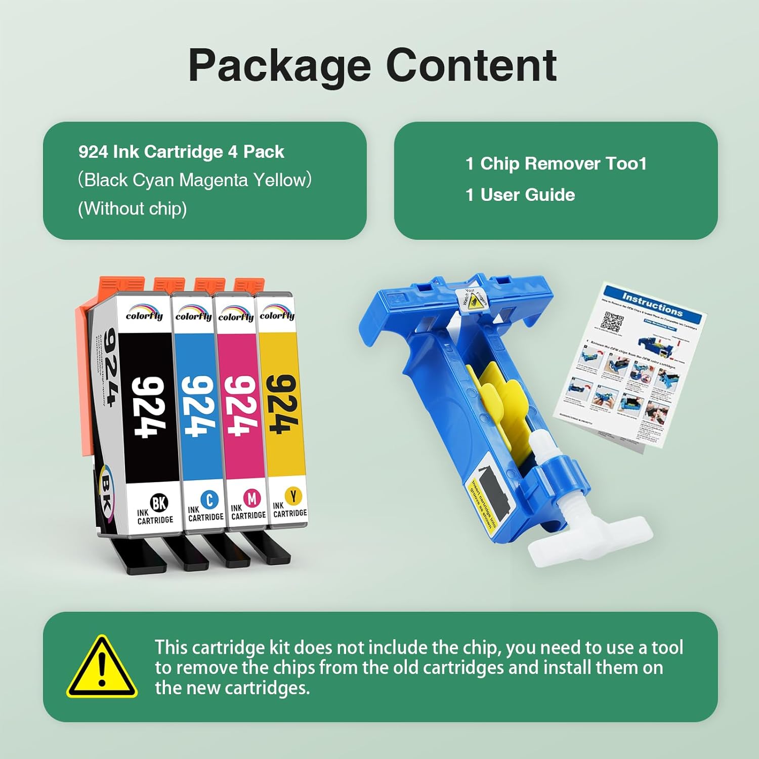 Thumbnail 5 de Colorfly 924 ink cartridges (4-pack) for HP 924 — compatible for OfficeJet Pro 8120 series, with chip remover tool