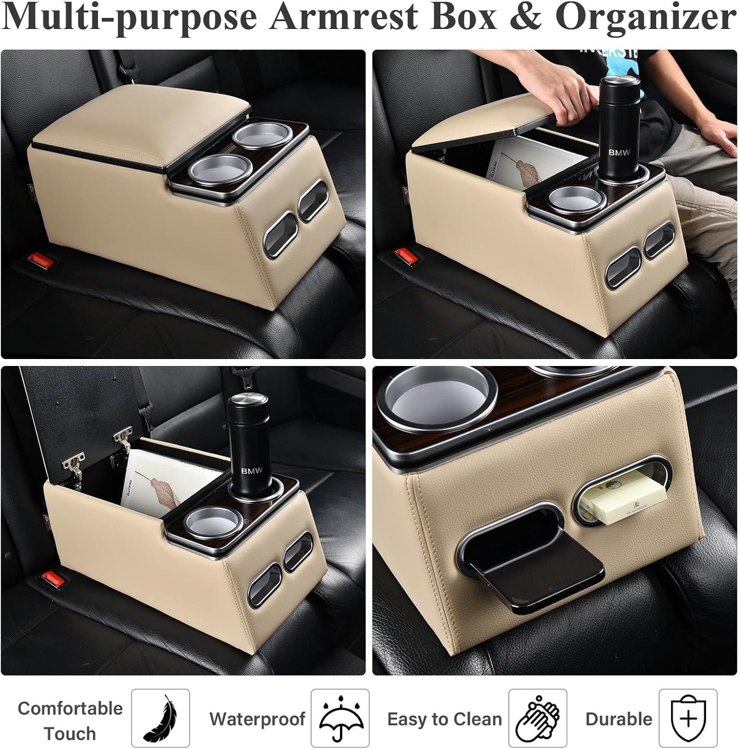 Thumbnail 4 de Coverado Upgrade Auto Mittelkonsole für Rückbank (Beige, Universal)