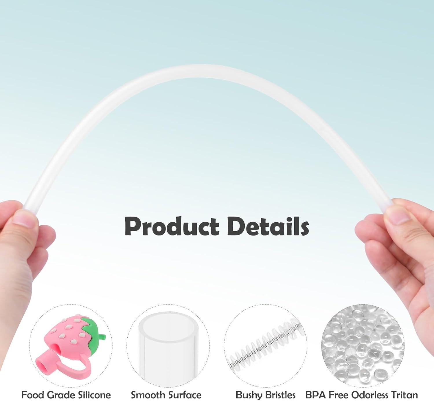 Detalle de Byitin PEXG2505 Replacement Straws, BPA-Free, with Cleaning Brush and Caps