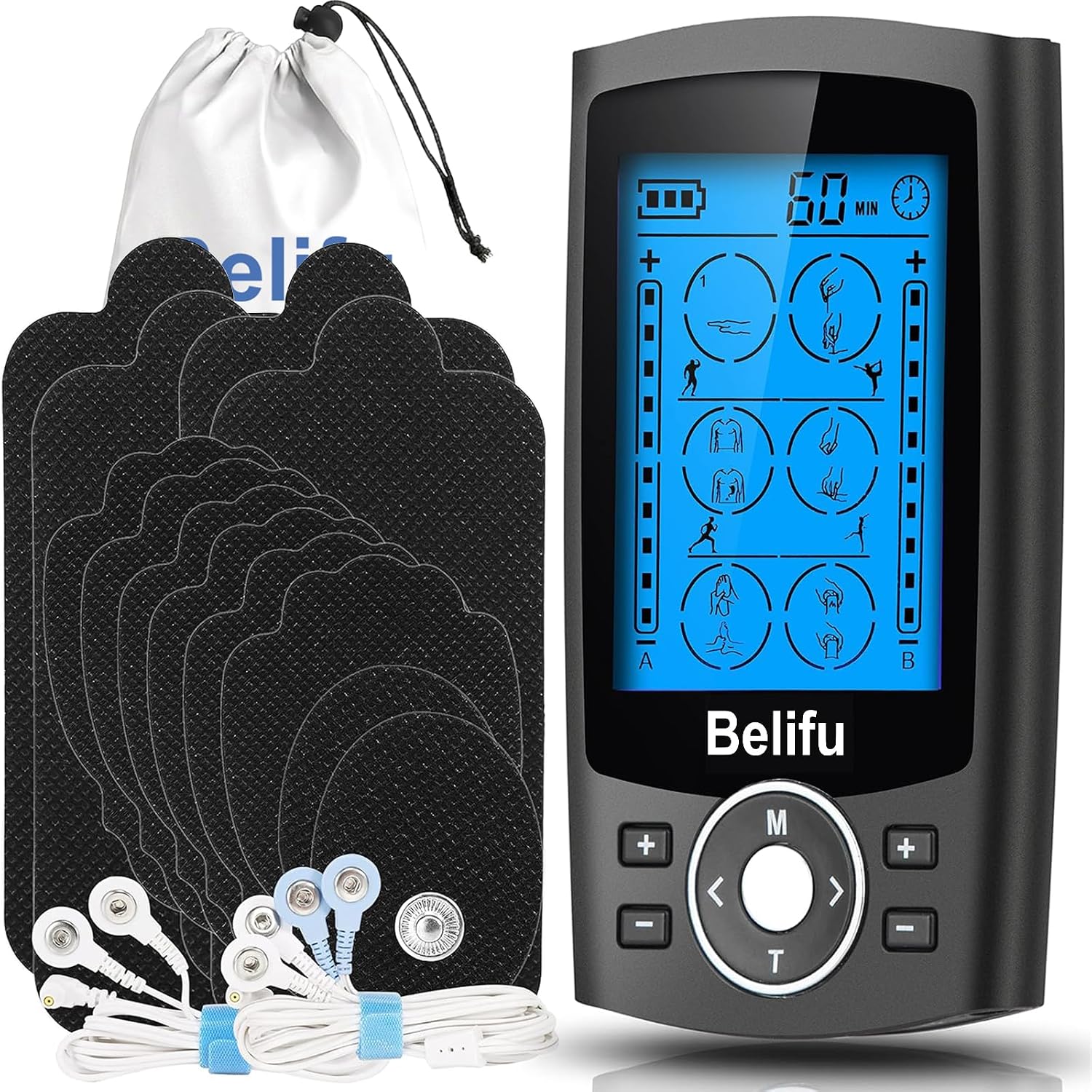 Detalle de Belifu SM9126 Dual-Channel TENS EMS Unit with 24 Modes and 12 Pads