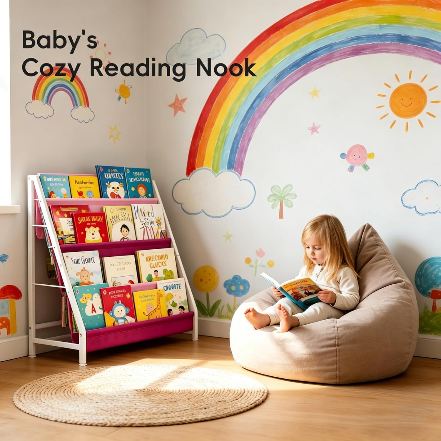 Detalle de Vlony Kids Bookshelf-2026-CA-2, 4-Tier Pink Book Rack