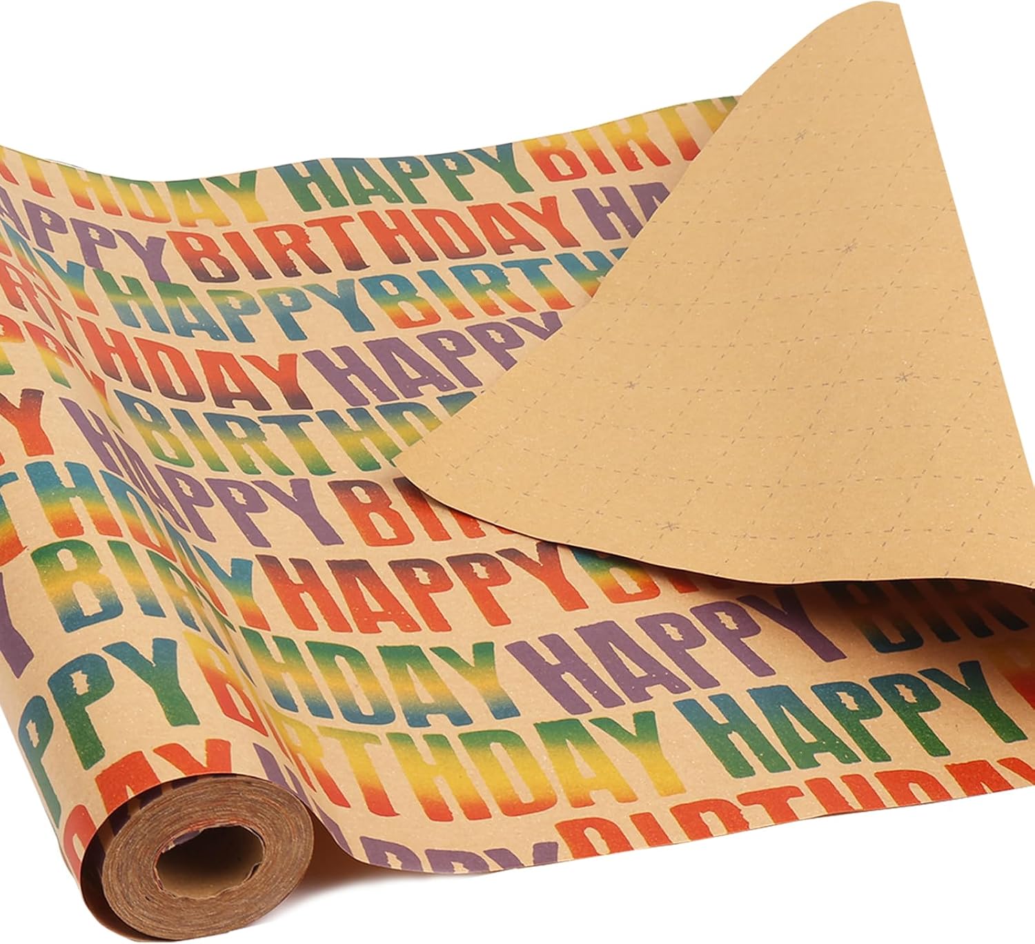 Detalle de Birthday Wrapping Paper Roll, 15m – Colourful Happy Birthday Kraft Gift Wrap