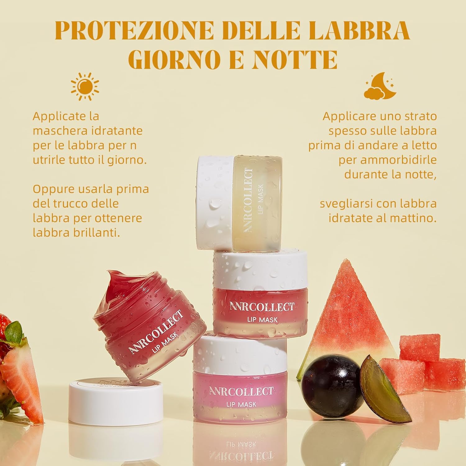 Detalle de ANRCOLLECT Lip Balm Set: kit di 4 maschere notturne per labbra idratate
