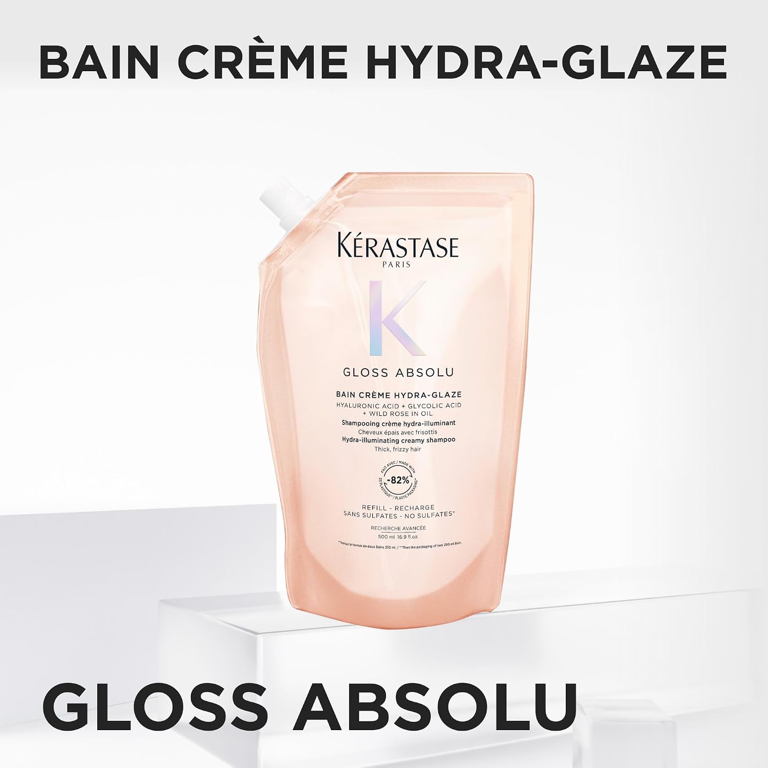 Detalle de Kérastase Gloss Absolu Eco Ricarica Shampoo per Capelli Spessi Tendenti al Crespo 500 ml – Bain Crème Hydra-Glaze