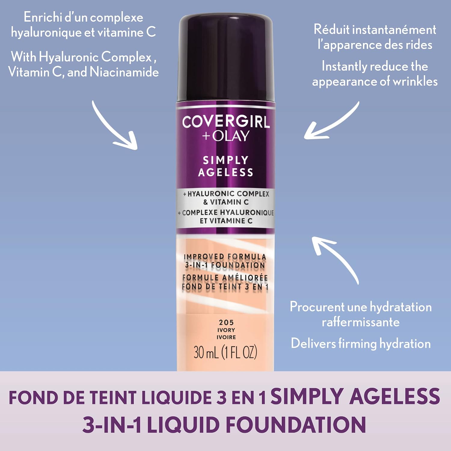 Detalle de COVERGIRL Simply Ageless 3-in-1 Liquid Foundation, 255 Soft Honey